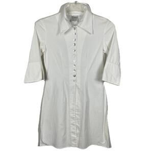 Finley Button Down Tunic Shirt Women's Medium White Lagenlook Minimalist USA